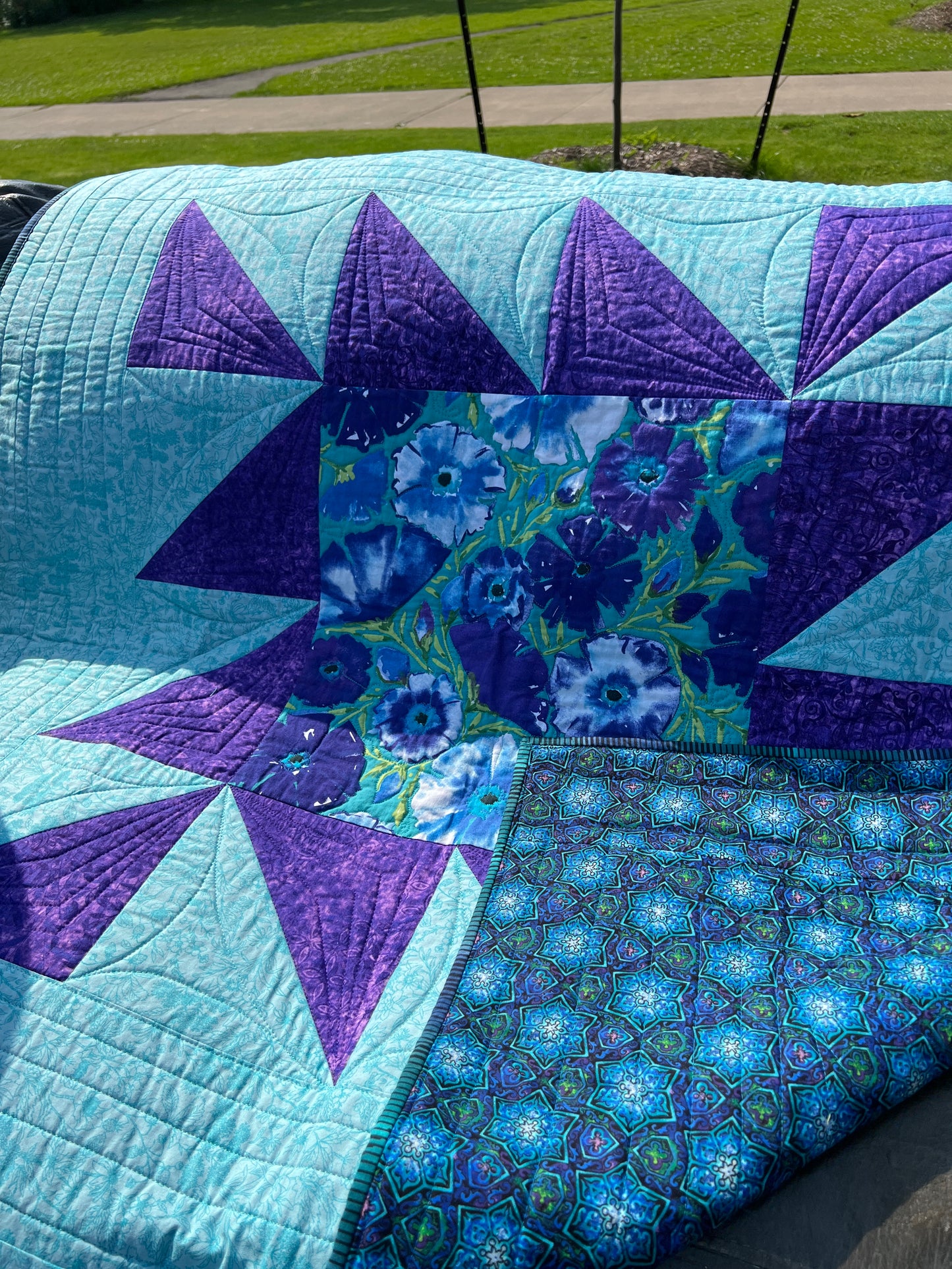 Dancing Around the Square - Custom Handmade Throw Quilt by Karen Jantz 48" x 48"