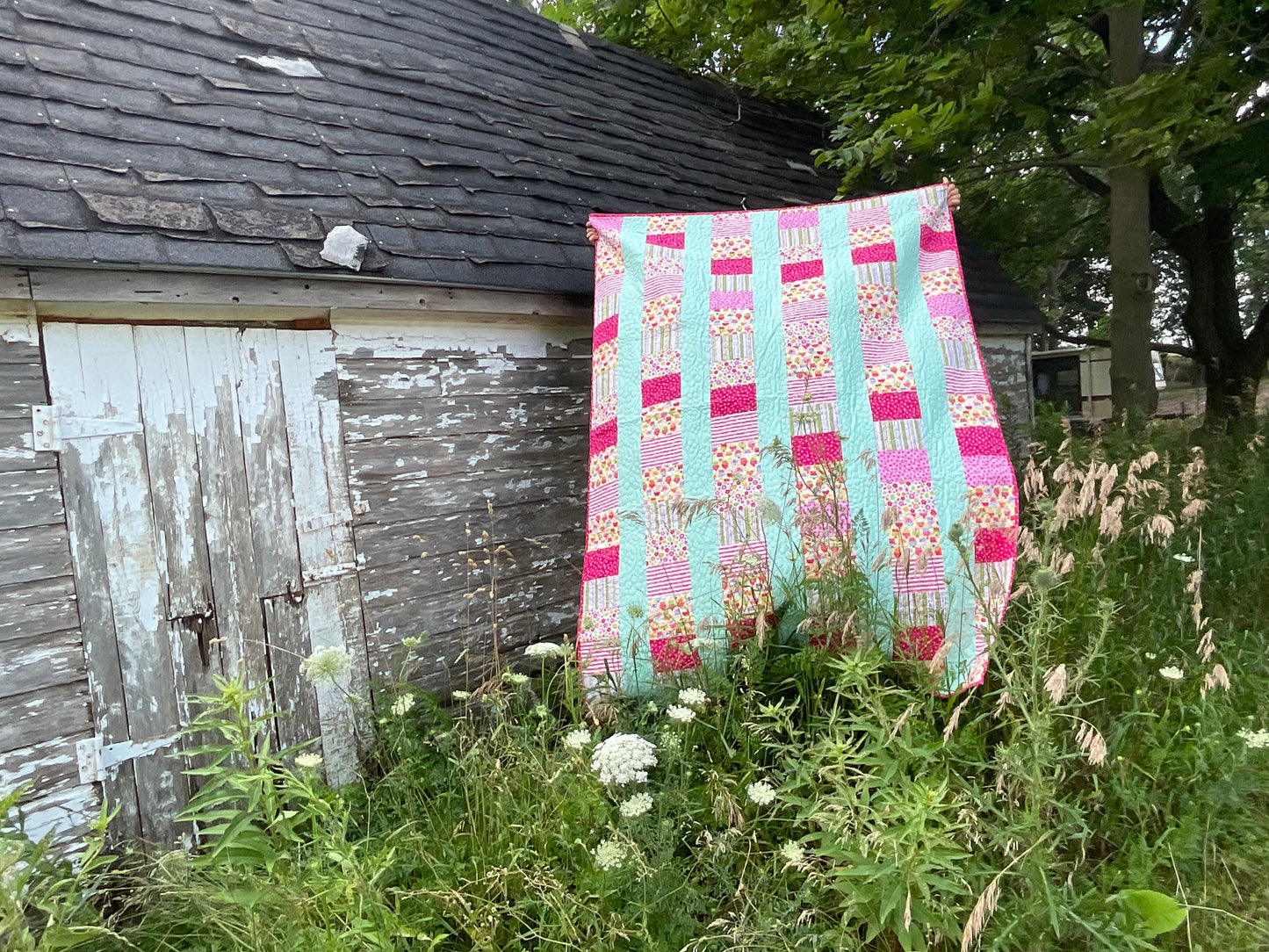 Cupcakes & Flowers /  Modern Handmade Twin Size Quilt 52” x 78”