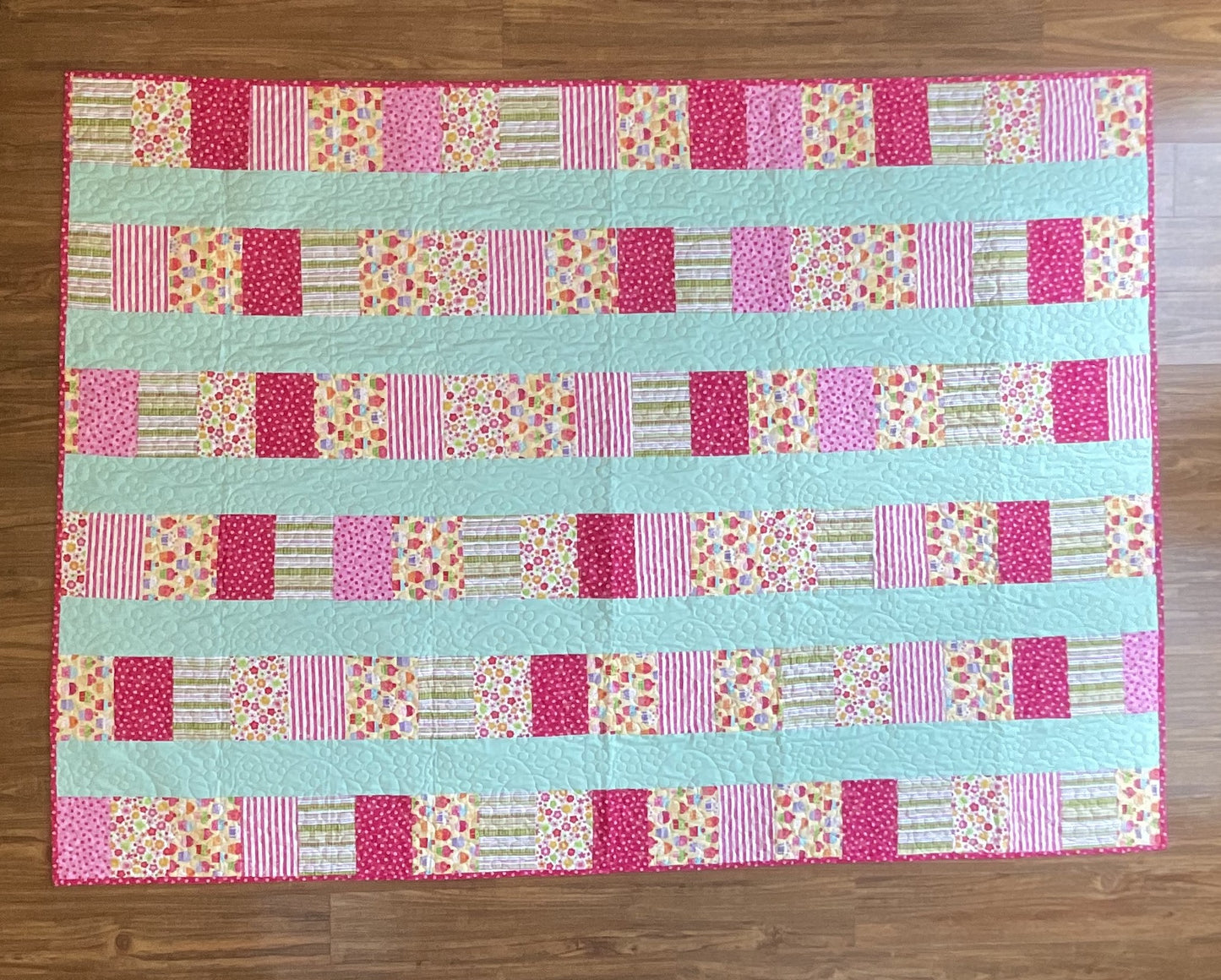 Cupcakes & Flowers /  Modern Handmade Twin Size Quilt 52” x 78”