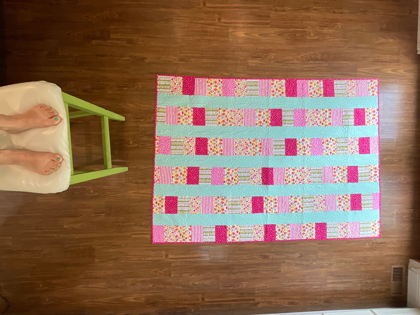 Cupcakes & Flowers /  Modern Handmade Twin Size Quilt 52” x 78”