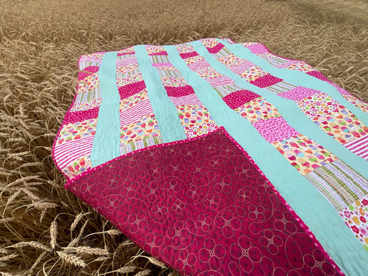 Cupcakes & Flowers /  Modern Handmade Twin Size Quilt 52” x 78”