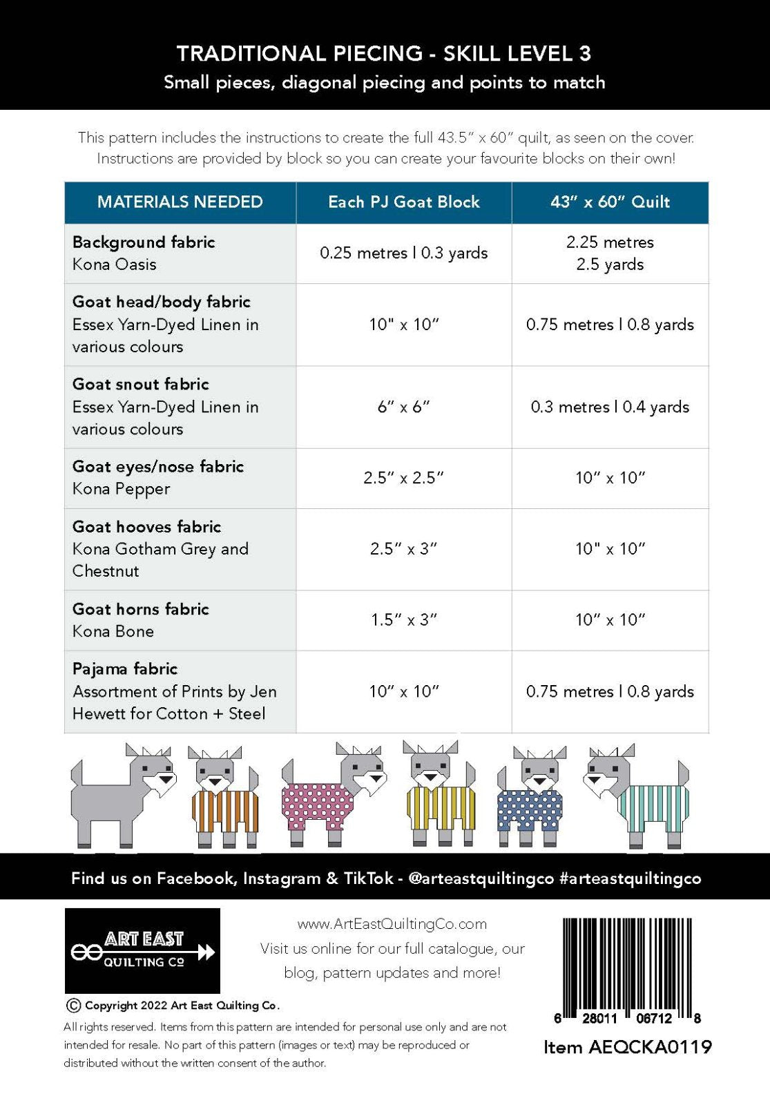 Kidding Around: Goats in Pajamas Pattern - Art East Quilting Co.