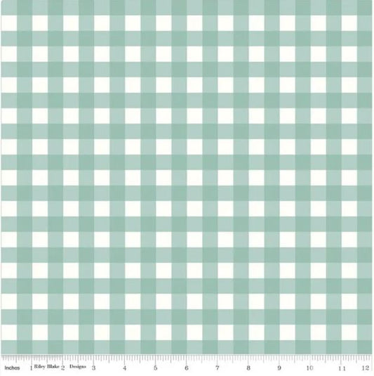 Love You to the Moon Gingham Powder Flannel - Riley Blake Designs