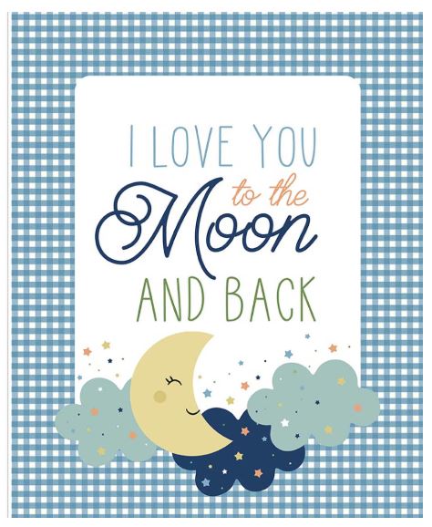 Flannel Love You to the Moon Panel - Blue | Riley Blake Designs