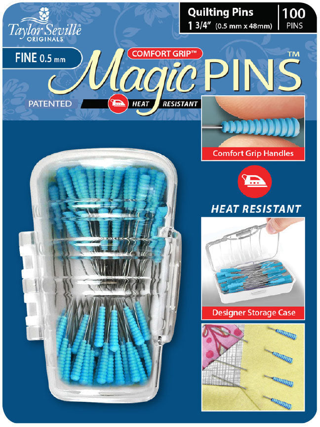 Taylor Seville Magic Fine Quilting Heat Resistant Pins,  5 mm 1 3/4"/ 50 Pins