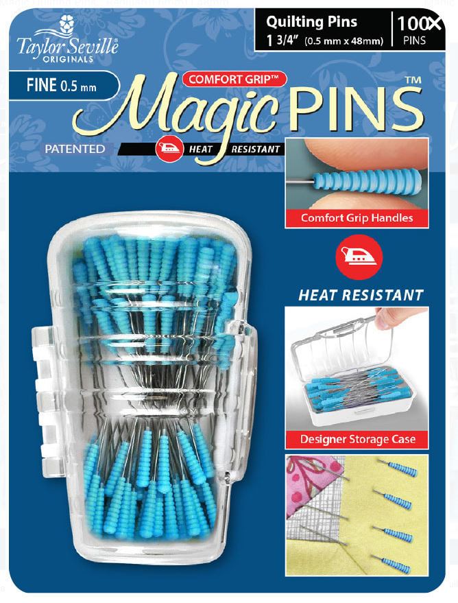 Taylor Seville Magic Fine Quilting Heat Resistant Pins, 5 mm 1 3/4"/ Valdani perle cotton size 12 thread spool for quilting a