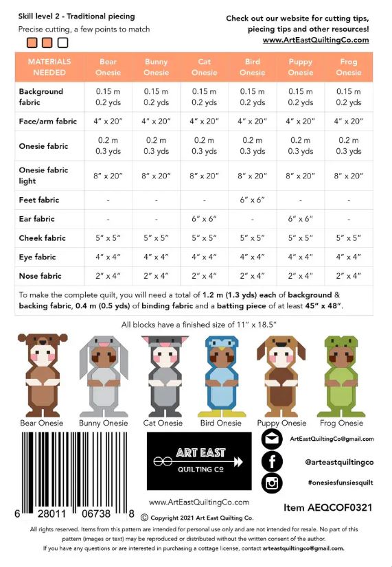 Onesies Funsies Quilt Pattern by Art East Quilting Co. - Printed Paper Pattern