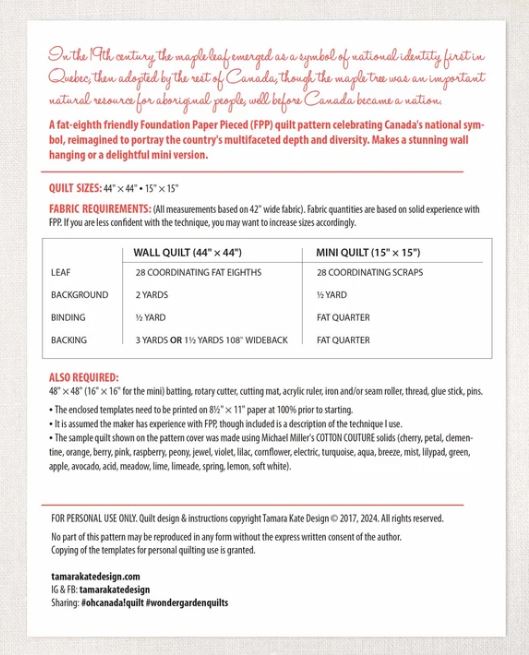 Oh Canada! Quilt Pattern | Tamara Kate Designs
