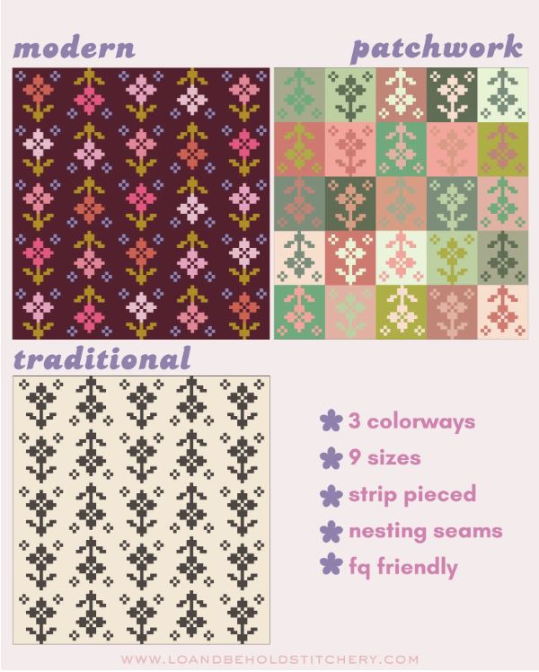 Pansy Patch Quilt Pattern by Lo & Behold Stitchery