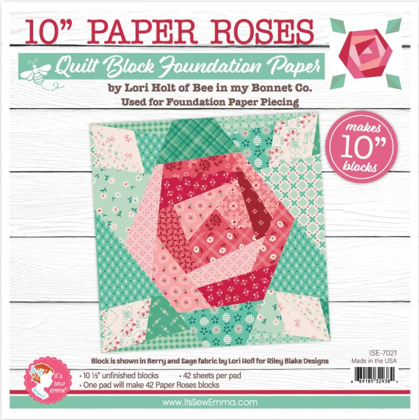 10" Paper Roses Quilt Block Foundation Paper by Lori Holt of Bee in my Bonnet - It's Sew Emma