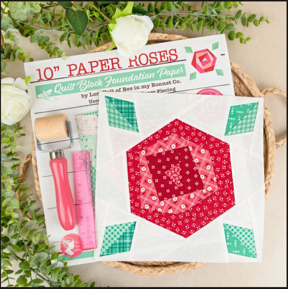 10" Paper Roses Quilt Block Foundation Paper by Lori Holt of Bee in my Bonnet - It's Sew Emma