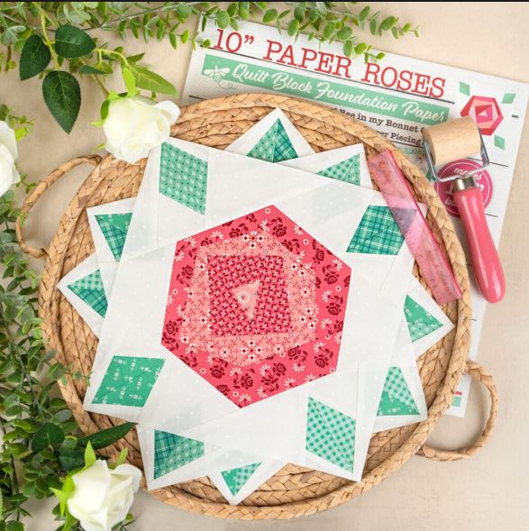 10" Paper Roses Quilt Block Foundation Paper by Lori Holt of Bee in my Bonnet - It's Sew Emma