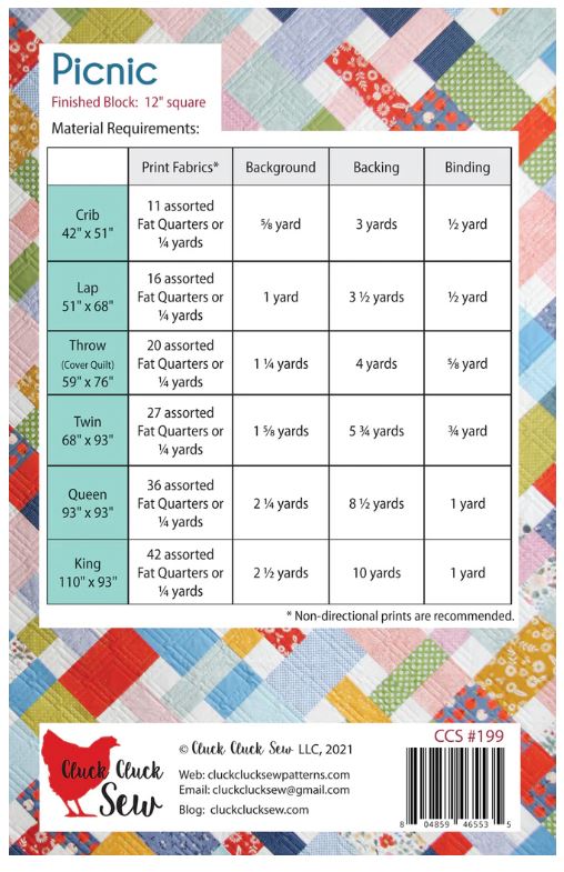 Picnic Quilt Pattern by Cluck Cluck Sew / CCS199 / 6 Sizes - Baby to King