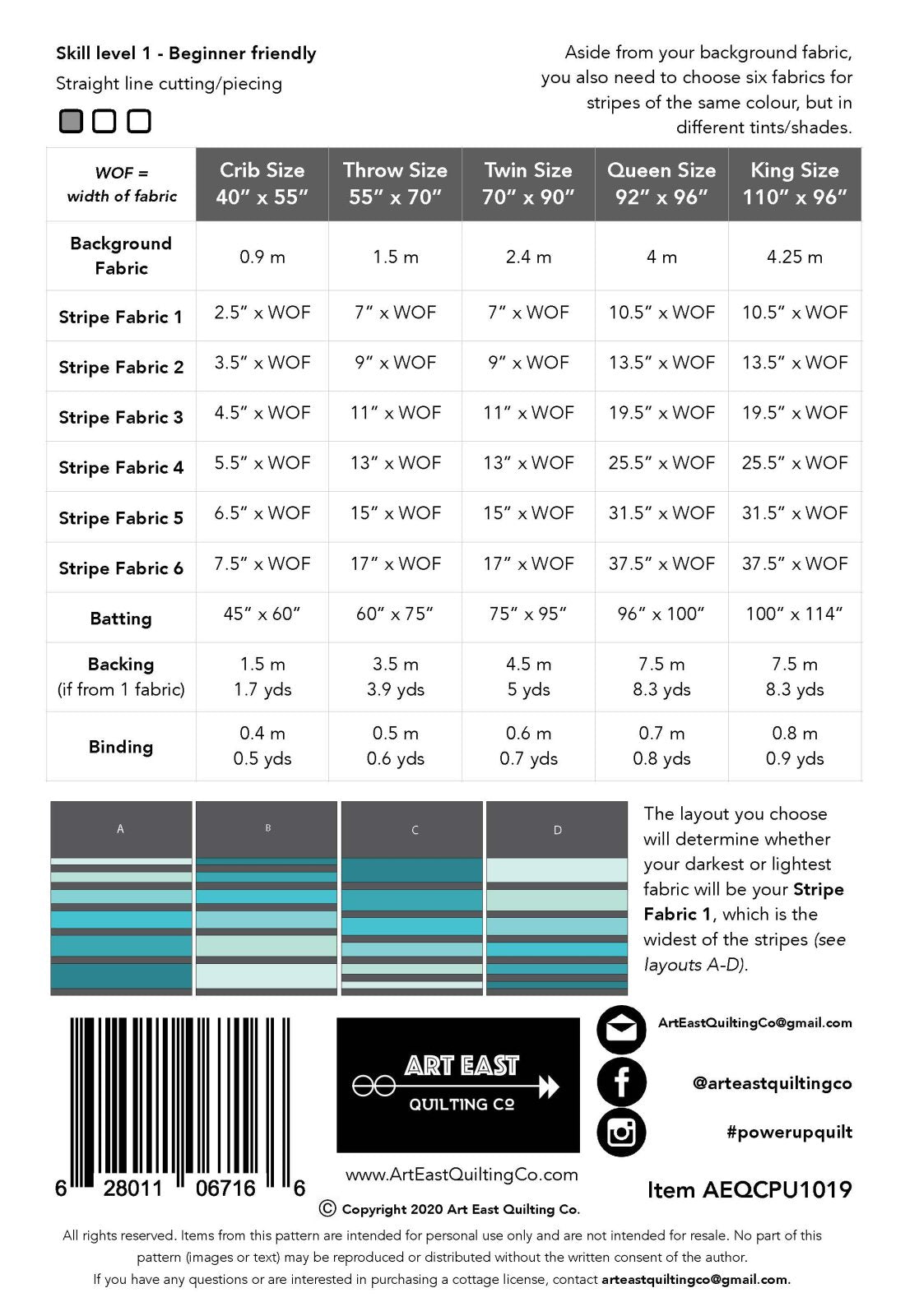 Power Up Pattern - Art East Quilting Co. / 5 Size Options from Crib - King