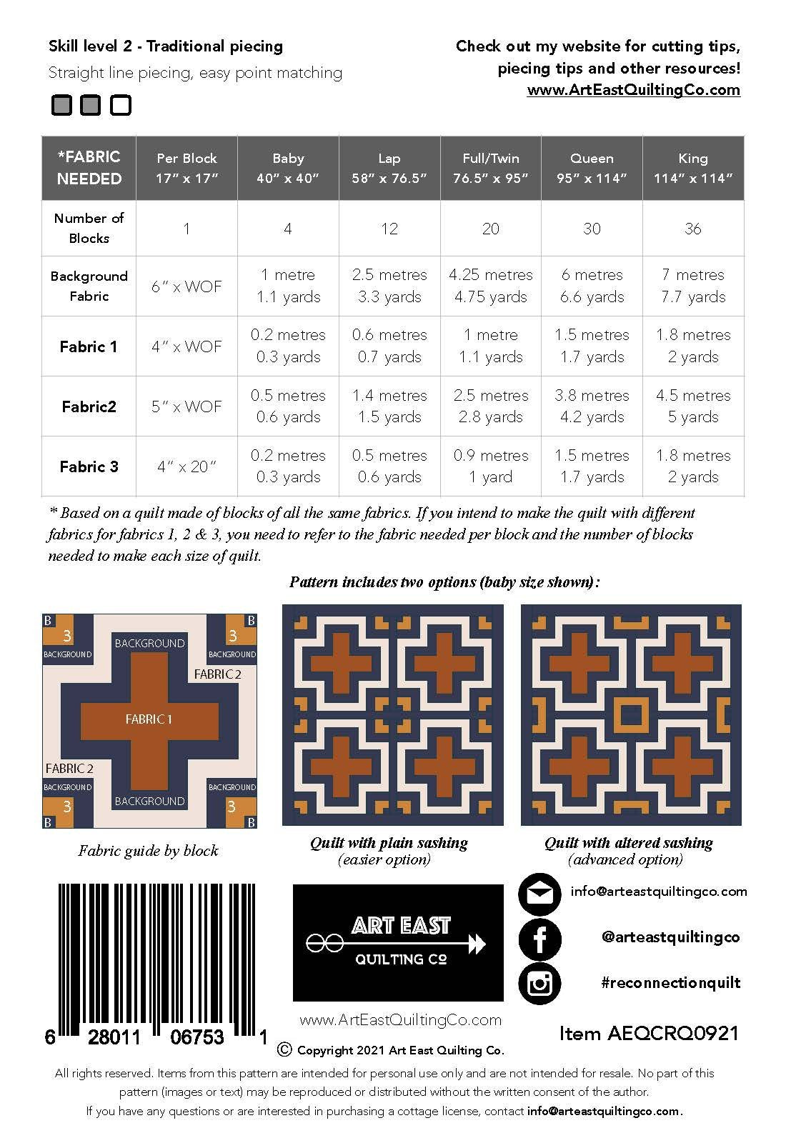 Reconnection Quilt Pattern - Art East Quilting Co. / 5 Sizes Baby - King