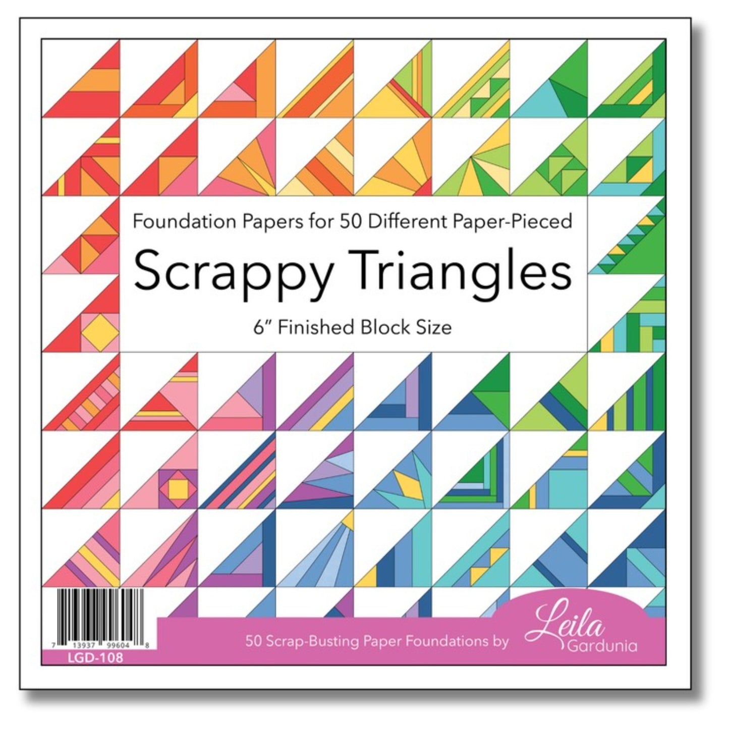 6" Scrappy Triangle Foundation Pad by Leila Gardunia Valdani perle cotton size 12 thread spool for quilting and embroidery