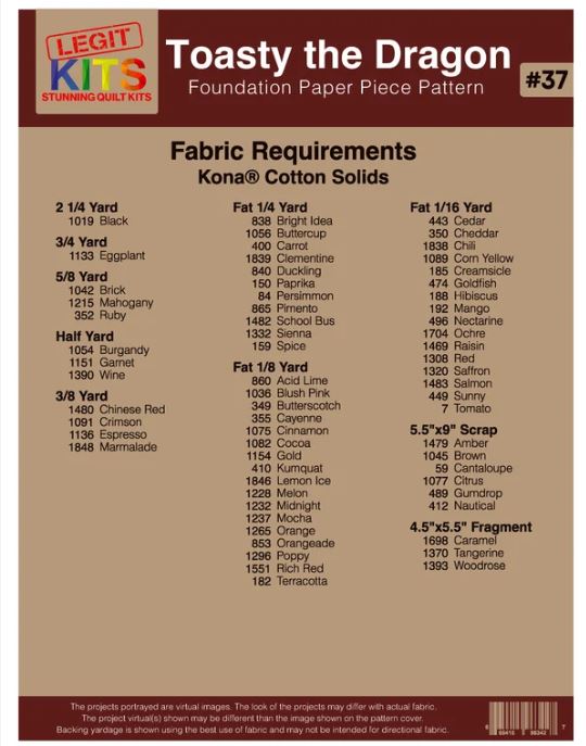 Legit Kits Toasty the Dragon Pattern | Special Order