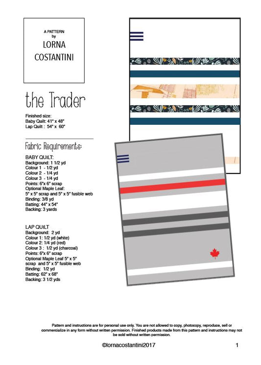 The Trader Quilt Pattern / 2 Sizes (Baby, Lap) Designed by Lorna Costantini