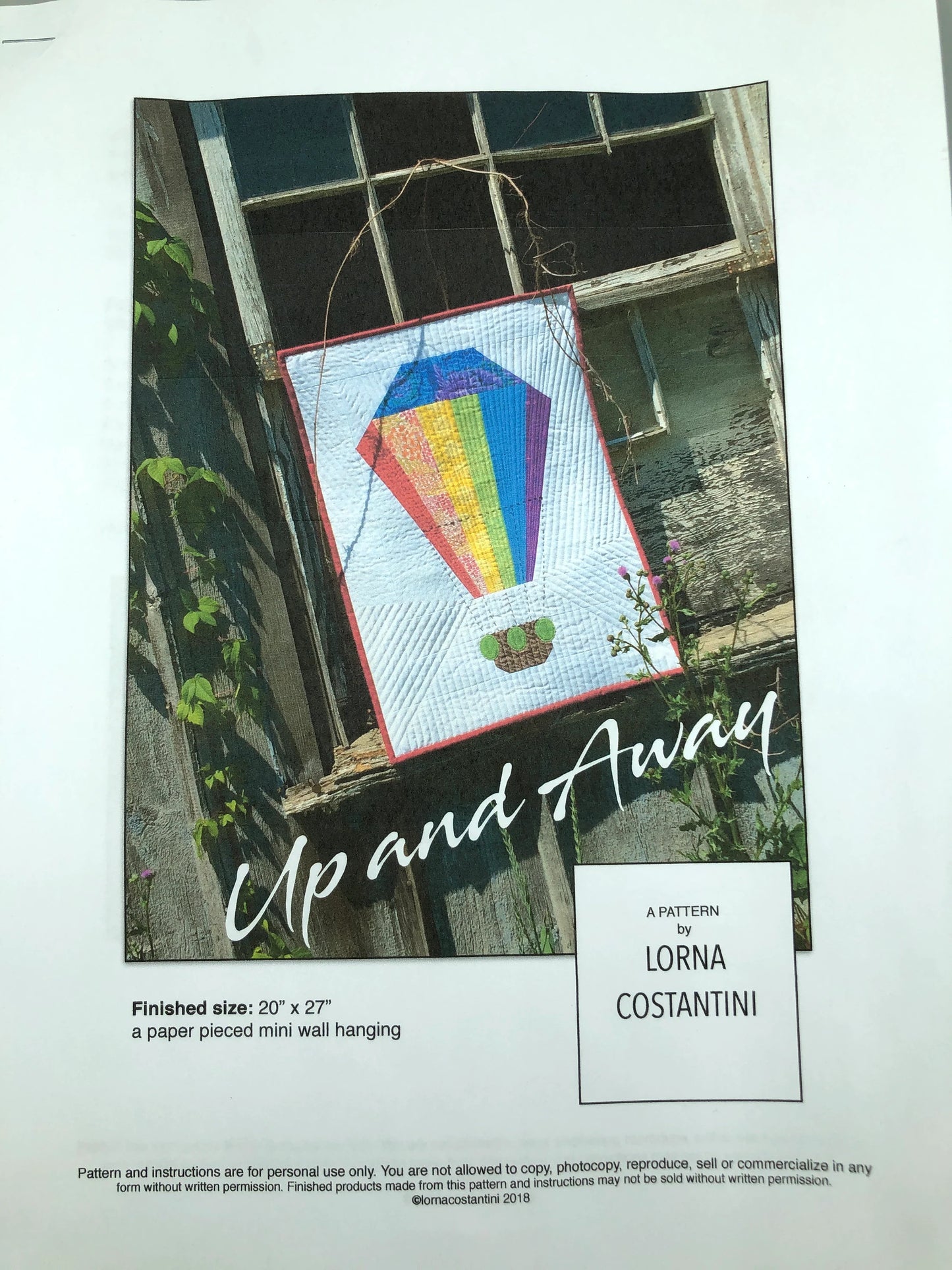 Up and Away - (Hot Air Balloon) Wall Hanging Quilt Kit - / Original Pattern by Lorna Costantini Included