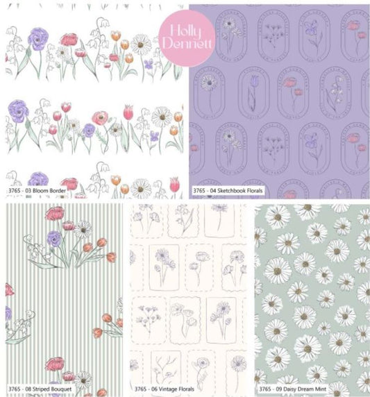 Wild Flowers - Vintage Florals - 5 Pce Fat Quarter Bundle by Holly Dennett / MAKE + BELIEVE