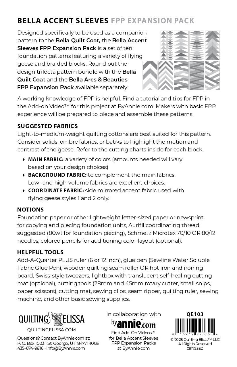 Bella Quilt Coat - Accent Sleeves Expansion Pack - Designed by Quilting Elissa / By Annie