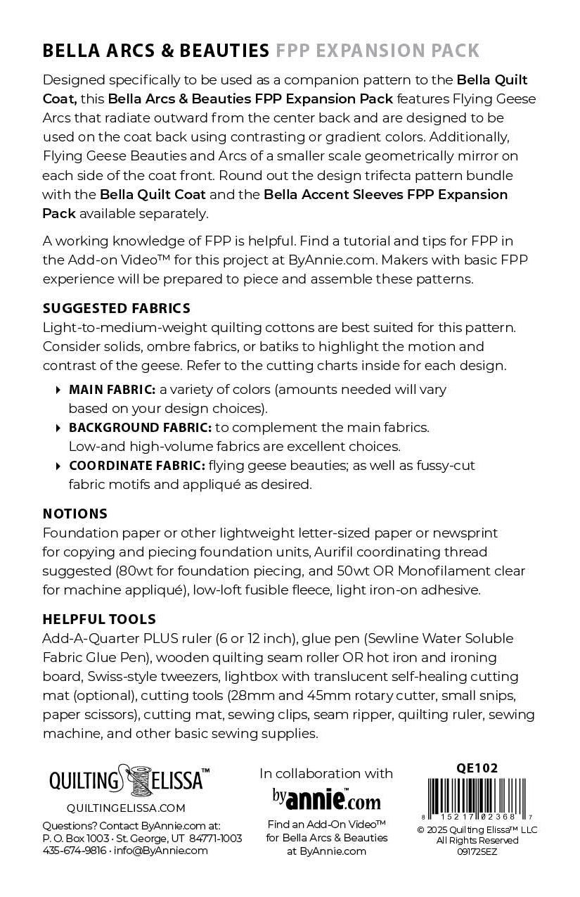 Bella Quilt Coat Arcs And Beauties Expansion Pack - Designed by Quilting Elissa / By Annie