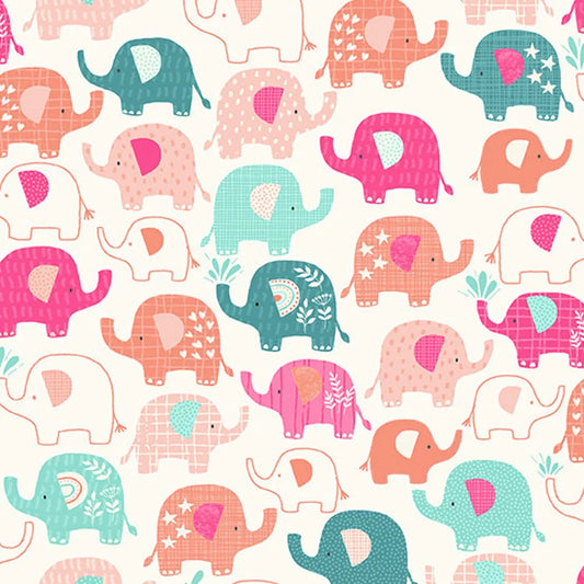 In The Jungle Elephants Pink /  TP-2602-P by Makower UK