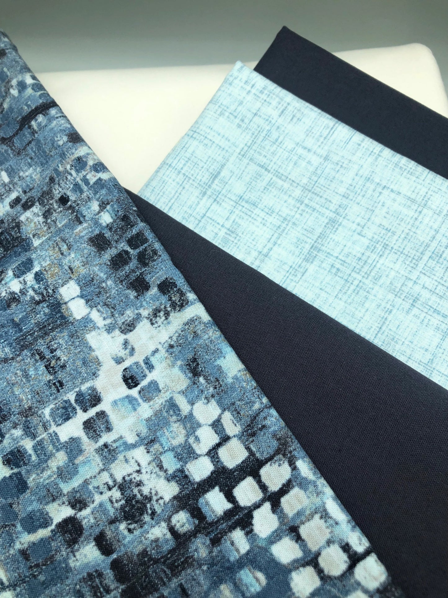Sorella Queen Quilt Kit Version 2 / Blue Fusion Print w/ Navy and Light Blue with original pattern by Lorna Costantini