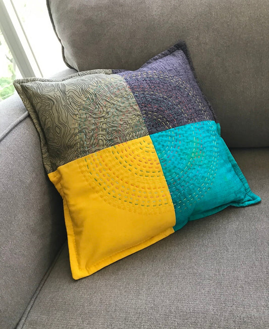 Big Stitch Quilting Series Throw Pillow Kit - Version 2 w/ assorted coordinated Backing Fabric / Original Design by Lorna Costantini