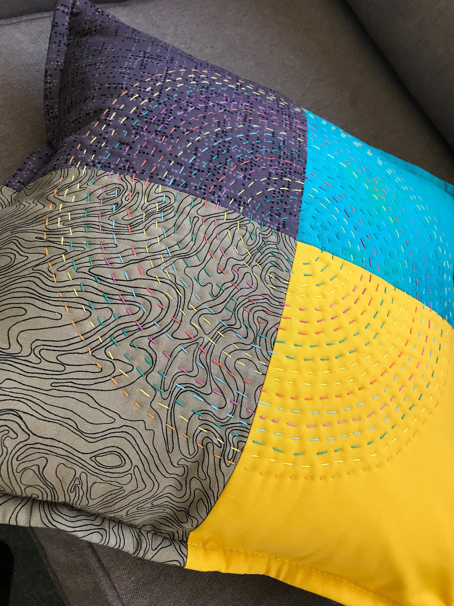 Big Stitch Quilting Series Throw Pillow Kit - Version 2 w/ assorted coordinated Backing Fabric / Original Design by Lorna Costantini